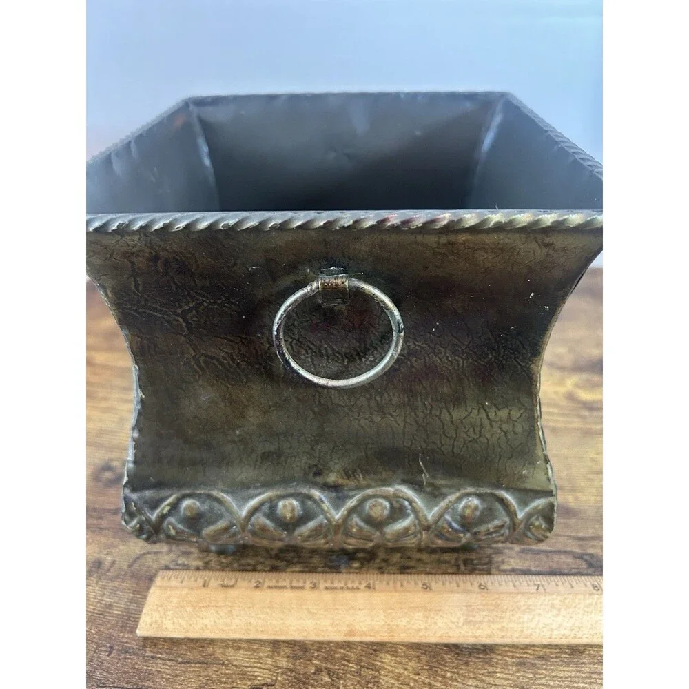 Vintage Toleware Lemon Cachepot Planter Metal Vase Rustic Farmhouse Decor Pot
